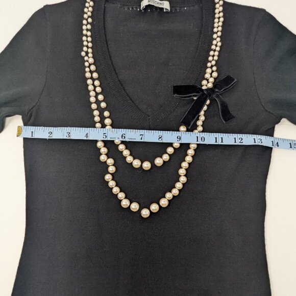 Moschino Cheap and Chic Wool Sweater Size 6 Black w Pearls Velvet Bow 2014 - Picture 8 of 16